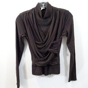 Y2K Kay Celine Brown Mockneck Drape Front Top Size S Form Fitting Stretchy